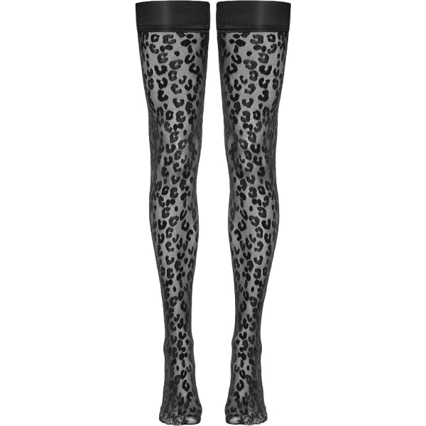 Cottelli Legwear: Leopard Hold Up Stockings, L Svart L