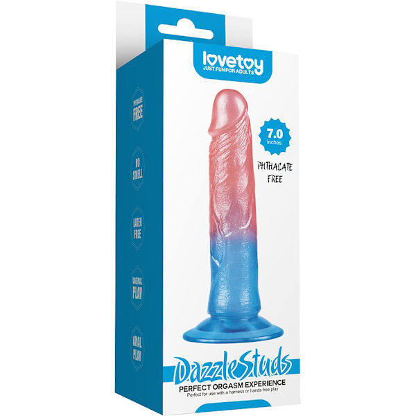 LoveToy: Dazzle Studs Dildo, 18 cm Blå, Röd