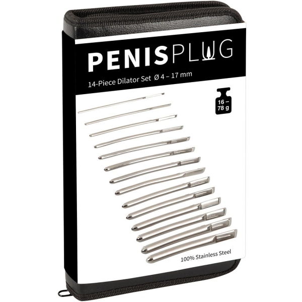 PenisPlug: 14-Piece Dilator Set, 4 - 17 mm Silver