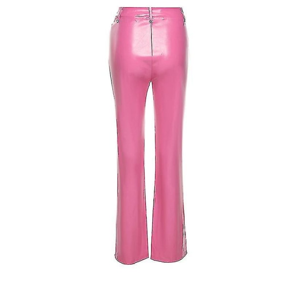 Pu-läderbyxor för kvinnor med snörning ihåliga byxor Pink M