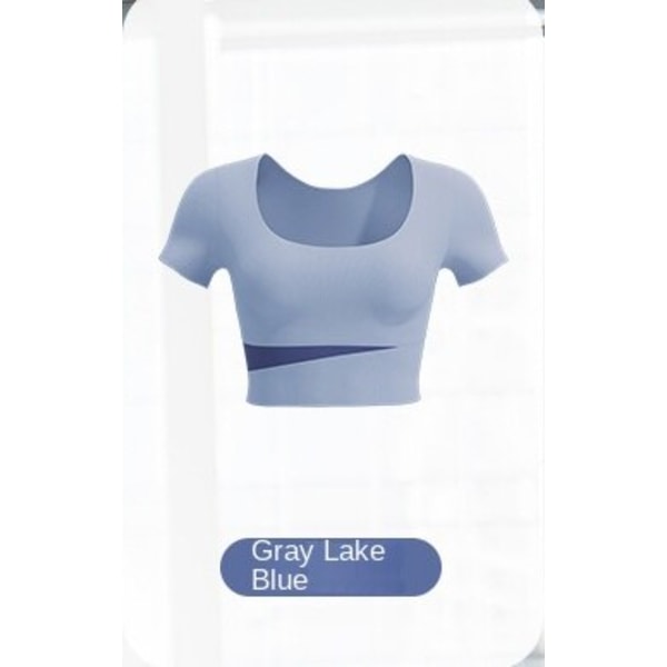 Hip Naken Hip Lift Yoga Tight Kontrast Kortärmad F2 Grey Lake Blue Short Sleeve L
