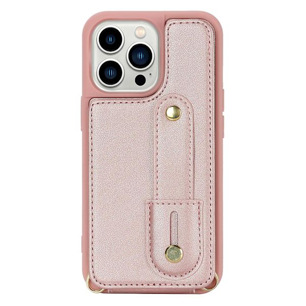 Korthållare Cover till Iphone 13 Pro , Armband Kickstand Läder+tpu Phone case Rose Gold