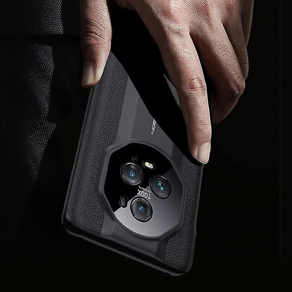 For Honor Magic5 Pro äkta läder + phone case Kameraskydd Stötsäkert cover Black