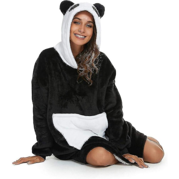 Bärbar filt Sweatshirt Unisex Panda Hoodie Oversized Sherpa filt Varm med ficka S
