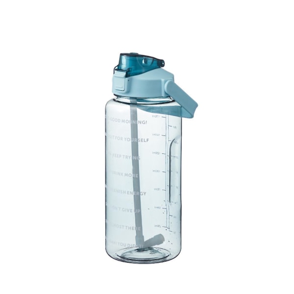 2 liters vattenflaska med sugrör Kvinnliga flickor stora bärbara reseflaskor Sport Green