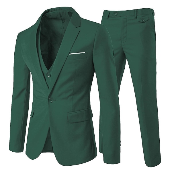 Allthemen Herrkostym 3-delad Business Solid Slim Fit Kostym Jacka&byxor&väst Light Green L