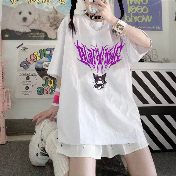 Kuromi T-shirt Hip Hop Graffiti T-shirt Loose Fit vit white L