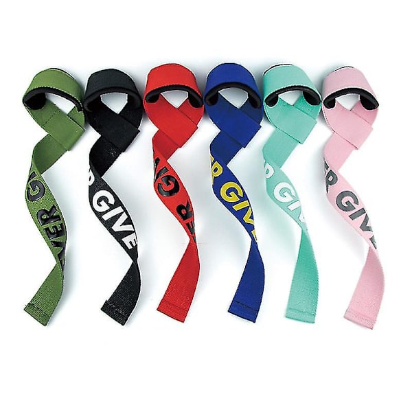 Tyngdlyftningsremmar Dämpade handled Styrketräningsstöd Marklyftsband för män Green NEVER GIVE UP 2pcs