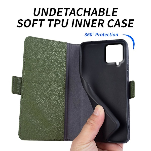 För Samsung Galaxy F22 Fallsäker äkta kohud läder cover Litchi Texture Plånbok Phone case Green