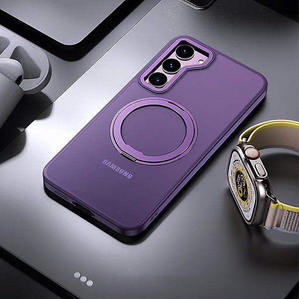 För Samsung Galaxy S23+ Ring Kickstand Case Kompatibel med Magsafe, Tpu+akryl+zinklegering Matt cover Purple