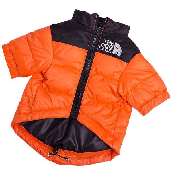 The Dogs Face Puffer Coat Tjock Varm utomhus Djurkläder Vinter Vindtät Mode Husdjursdräkt För Liten Medium Stor Hund Orange 2XL