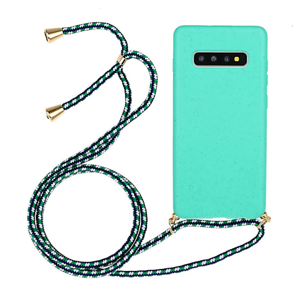 Wheat Straw Material + Tpu Case med snodd för Samsung Galaxy S10 Plus Green For Samsung Galaxy S10 Plus