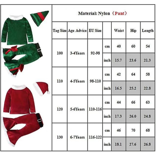 3-7 år Kids Santa Claus Julfest Cosplay kostym outfit set 4-5 Years Green