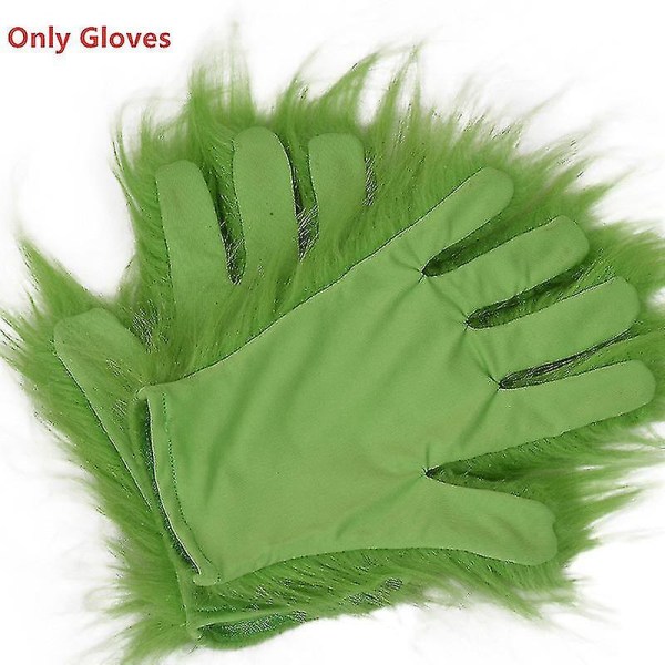 Grön Grinch Mask Santa Grinch Cosplay Mask Med Handskar Juldräkt Cosplay rekvisita Only Gloves none