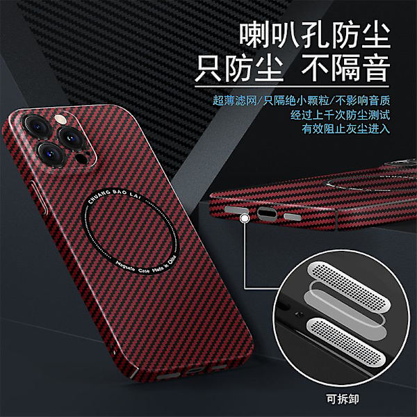 Magnetisk Magsafe- case kompatibelt Iphone 14 Pro Max/14 Pro/14 med linsskydd och kolfiberstruktur for iPhone 14 Pro Black red