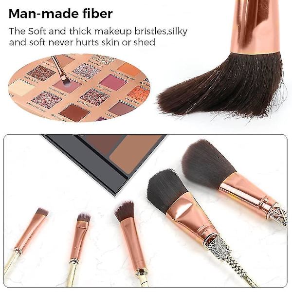 1 set anime sminkborstar set, smink kosmetisk väska, sminkborste set för ögon Rose Gold