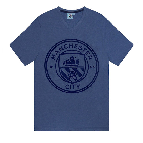 Manchester City Herr Pyjamas Kort Loungewear OFFICIELL Fotbollspresent Blue Marl Large