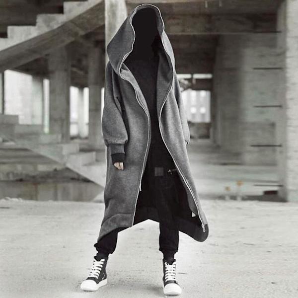 Unisex långärmad huva Nazgul lång kappa dragkedja Fleecefodrad lång luvtröja Gray M