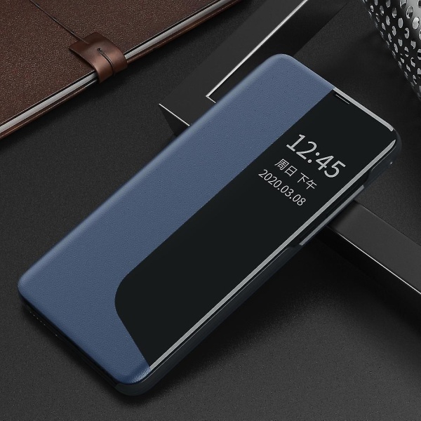 För Huawei P30 Side Display Flip Case Dark Blue