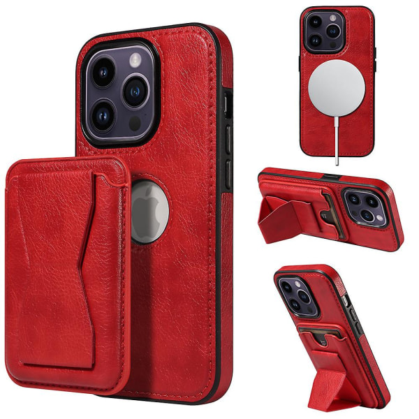 Magsafe case kompatibelt med Iphone 15 Pro Max, Pu läder stötsäkert cover med magnetkorthållare Red For iPhone 15 Pro Max