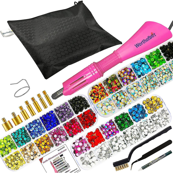 Rhinestone Setter, Applicator Toolkit, Hot Fixed Wand Bedazzler Kit, 4080st, Ab Crystal, Clear, 14 färger, 7 tips, 4 Gems storlekar, pincett, null none