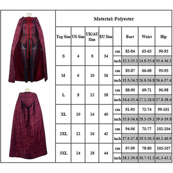Kvinnor Wanda Maximoff Cosplay Festdräkt Scarlet Witch Kläder Kappa Headpiece Outfit Set Presenter XL