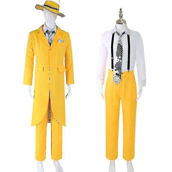 Masken Jim Carrey Cosplay Kostym Och Mask Uniform Outfit Halloween Carnival Gul kostym