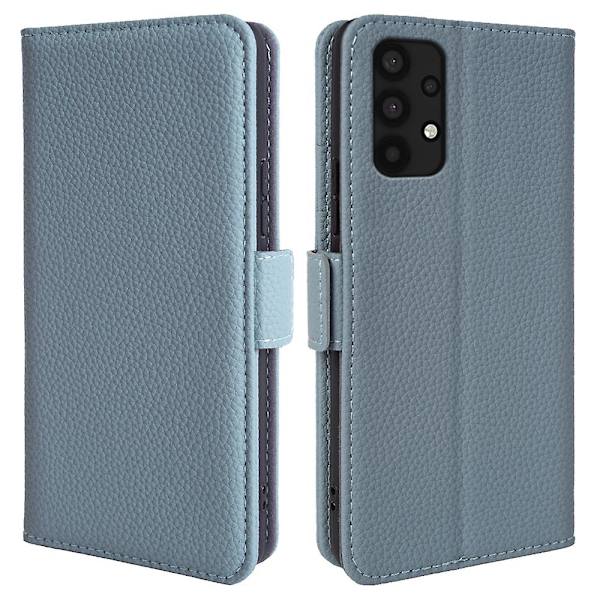 För Samsung Galaxy A33 5g äkta kohudsläder cover Fullt skydd Telefon Flip Case Baby Blue