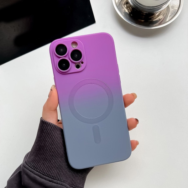 Gradient Color Magsafe- case kompatibelt med Iphone 15 Pro Max, Soft Tpu Slim anti-scratch Shockproof Cover Purple-Gray For iPhone 15 Pro Max