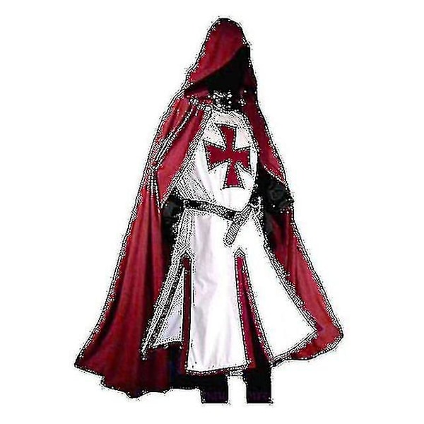 Herr medeltida Crusader Knights Templar Dräkt hög kvalitet Red L