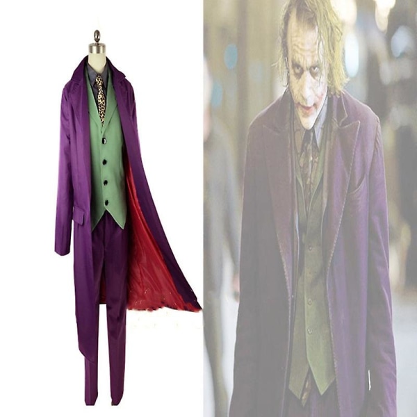 Högkvalitativ Heath Ledger Cosplay kostym Halloween Herrfilm The Dark Knight Joker Costume Lila jacka kompletta set only coat XL woman