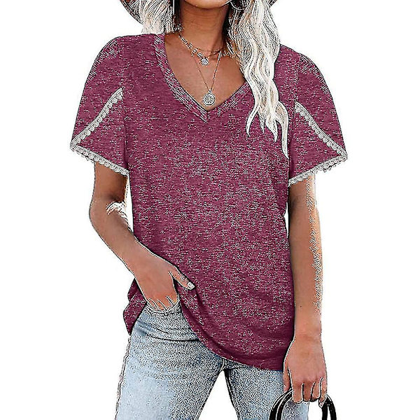 2023 kortärmad t-shirt för kvinnor Casual lös rund halsad topp Mode som andas sommarkläder Nytt Burgundy M