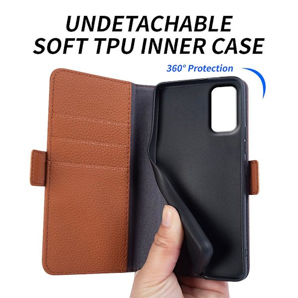 För Samsung Galaxy A33 5g äkta kohudsläder cover Fullt skydd Telefon Flip Case Light Brown