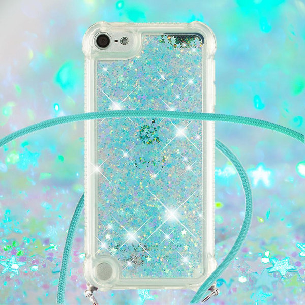 Long Lanyard Glitter Liquid Quicksand Tpu Cover för Ipod Touch (2019)/ipod Touch 6/5 - Mörklila hjärtan Silver Blue Stars