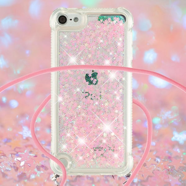 Long Lanyard Glitter Liquid Quicksand Tpu Cover för Ipod Touch (2019)/ipod Touch 6/5 - Mörklila hjärtan Silver Pink Stars