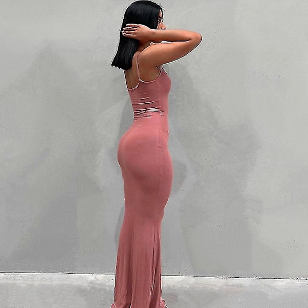 Satin Slip Ärmlös Maxiklänning utan rygg Kvinnor 2022 Sommar Bodycon Eleganta sexiga kläder Dam Födelsedagsfest Club Sundress XXS