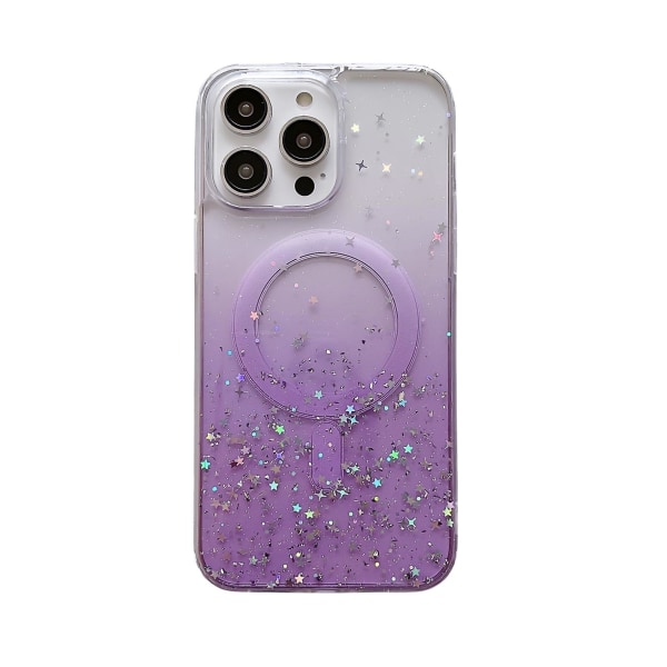 Magsafe Bling Glitter Gradient Stötsäkert genomskinligt anti- case för Iphone 15 Pro Max 15 Ultra Purple