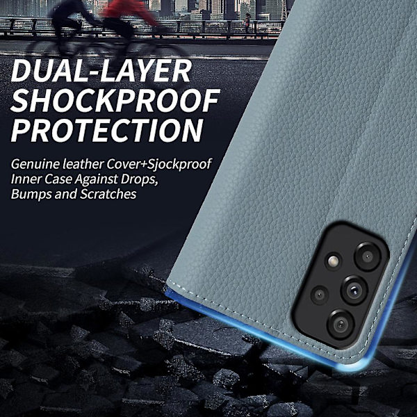 Cover i äkta nötskinn till Samsung Galaxy A53 5g Litchi Texture Stand Phone case Baby Blue