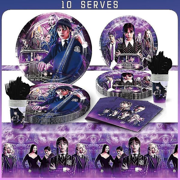 Onsdag Addams Födelsedagsfest Dekoration Barn Dusch Pojkar Flickor Serviser Tillbehör Kopp Duk Nummer Ballong Tårta Bakgrund tablecloth 1pc none