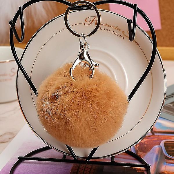 Cross Border Hot Sälja Ull Ball Nyckelring Imitation Rex Rabbit Ull Ball Nyckelkedja Ull Ball Key Accessoarer Väska hänge khaki none