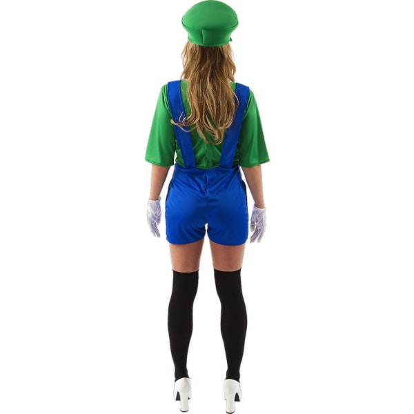 Orion Kostymer Dam Super Mario Luigi Nyhet 80-tal Retro Video Game Fancy Dress Blue Small