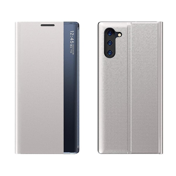 För Galaxy Note 10 Plus sidoskärm Magnetisk horisontell vändbar texturduk + PC- case med & för Galaxy Note 10 Plus Silver