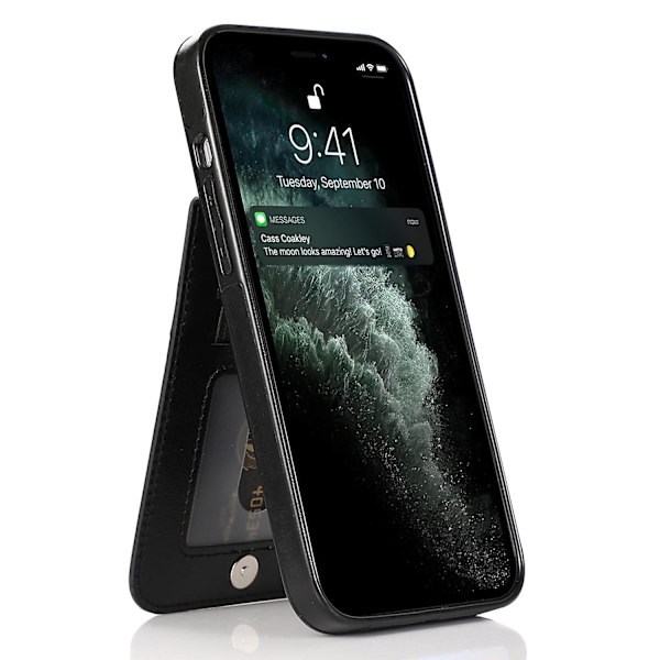 Läderbelagd Tpu Kickstand Case För Iphone 12 Pro Max, Korthållare Mobiltelefon Cover Black