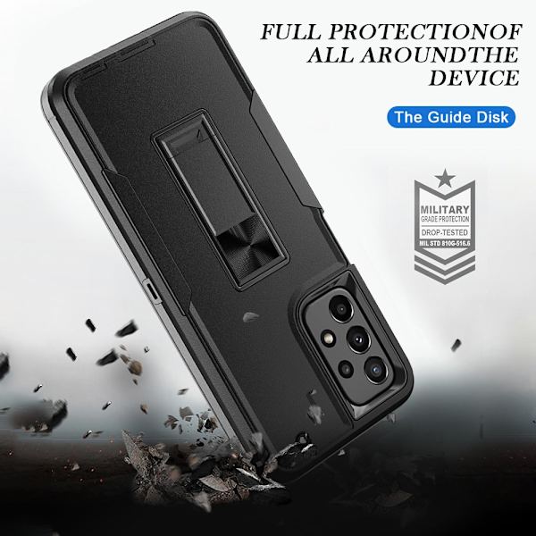 Xhy Samsung Galaxy A23 5G- case med skärmskydd och magnetiskt bilfäste Kickstand Militärklass helkropp dubbellagers fallskydd black
