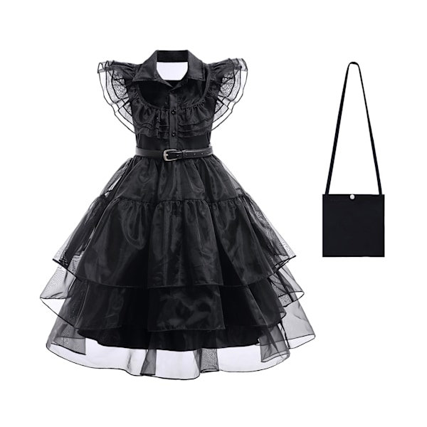 2023 Onsdag Svart klänning cosplay kostym Halloween Adams prinsessklänning cos kläder A73 black bag 110cm