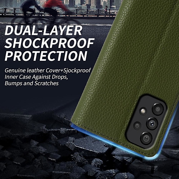 Cover i äkta nötskinn till Samsung Galaxy A53 5g Litchi Texture Stand Phone case Green