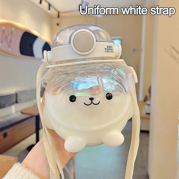 Kawaii vattenflaska Vattenflaska med stor kapacitet Bärbar sportvattenflaska white