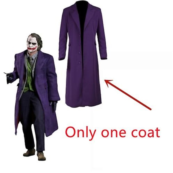 Högkvalitativ Heath Ledger Cosplay kostym Halloween Herrfilm The Dark Knight Joker Costume Lila jacka kompletta set only coat L man
