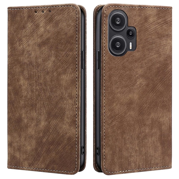 Texturerat cover för Xiaomi Redmi Note 12 Turbo / Poco F5 5g Rfid blockerande plånbok Magnetisk läder Flip Stand Case Brown