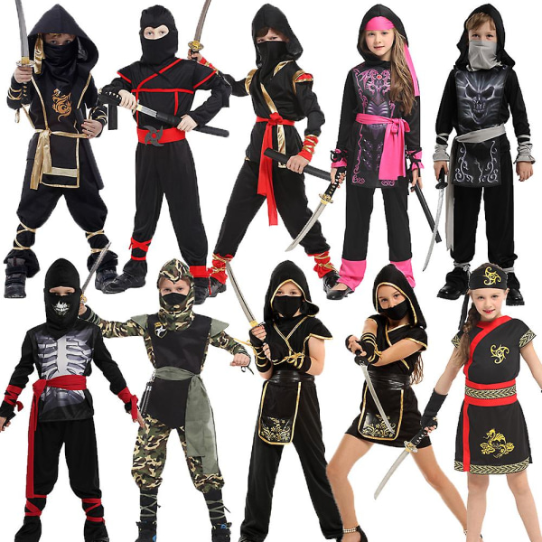 Umorden Halloween Kostymer Pojkar Drak Ninja Kostym Flickor Warrior Cosplay Karnevalsfest Fancy Dress Up För Barn Barn B-0192 (No Knife) L(height 120-130cm)